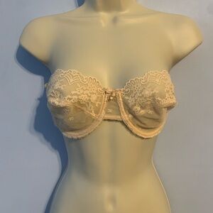 Vanity Fair vintage strapless sheer lace bra size 36 b nude beige